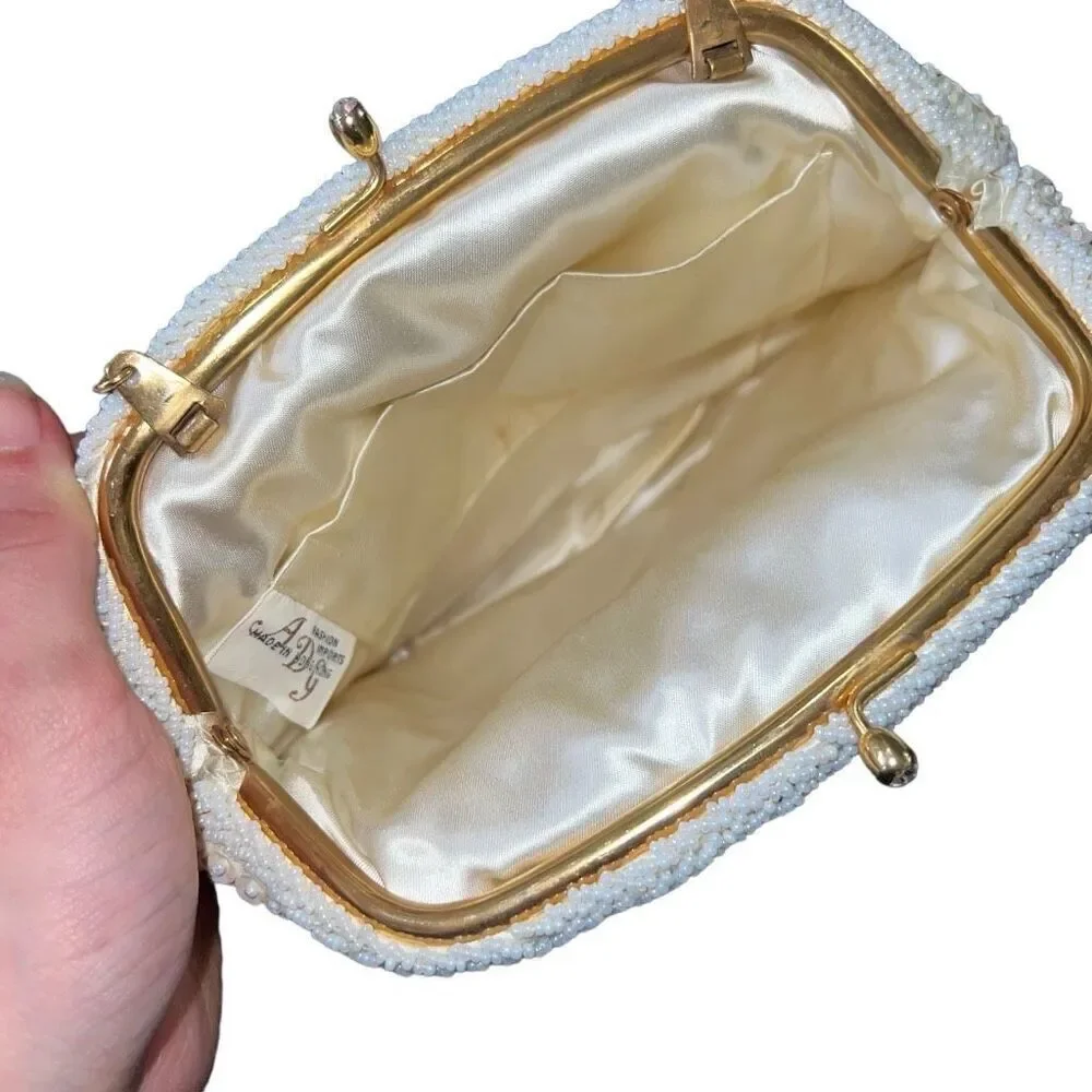 Antique Intricately Beaded Ivory Evening Clutch